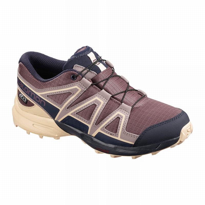Salomon SPEEDCROSS CLIMASALOMON™ WATERPROOF - Kids Trail Running Shoes - Burgundy/Blue - NZ (28513-M